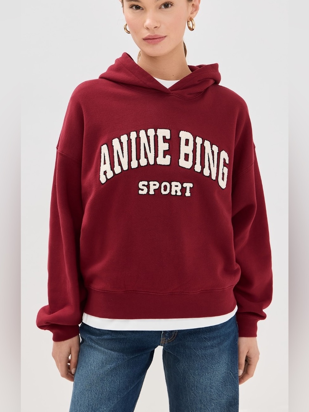 Anine Bing Maroon Hooded Sweatshirt with Chenille Logo